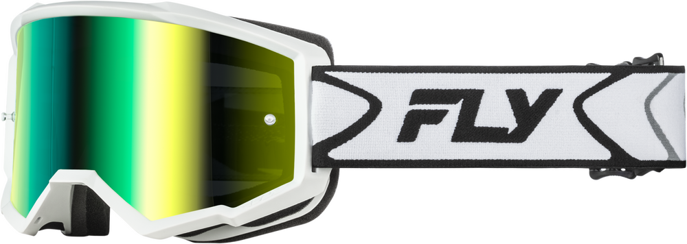 FLY RACING YOUTH ZONE GOGGLE WHITE/BLACK W/ IRIDESCENT GRN MIRROR LENS